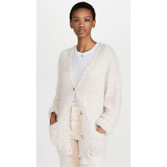 Free People Oversized Cardigan Medium Cream Fuzzy Sweater NWOT Winter Boho Cozy - Picture 15 of 15